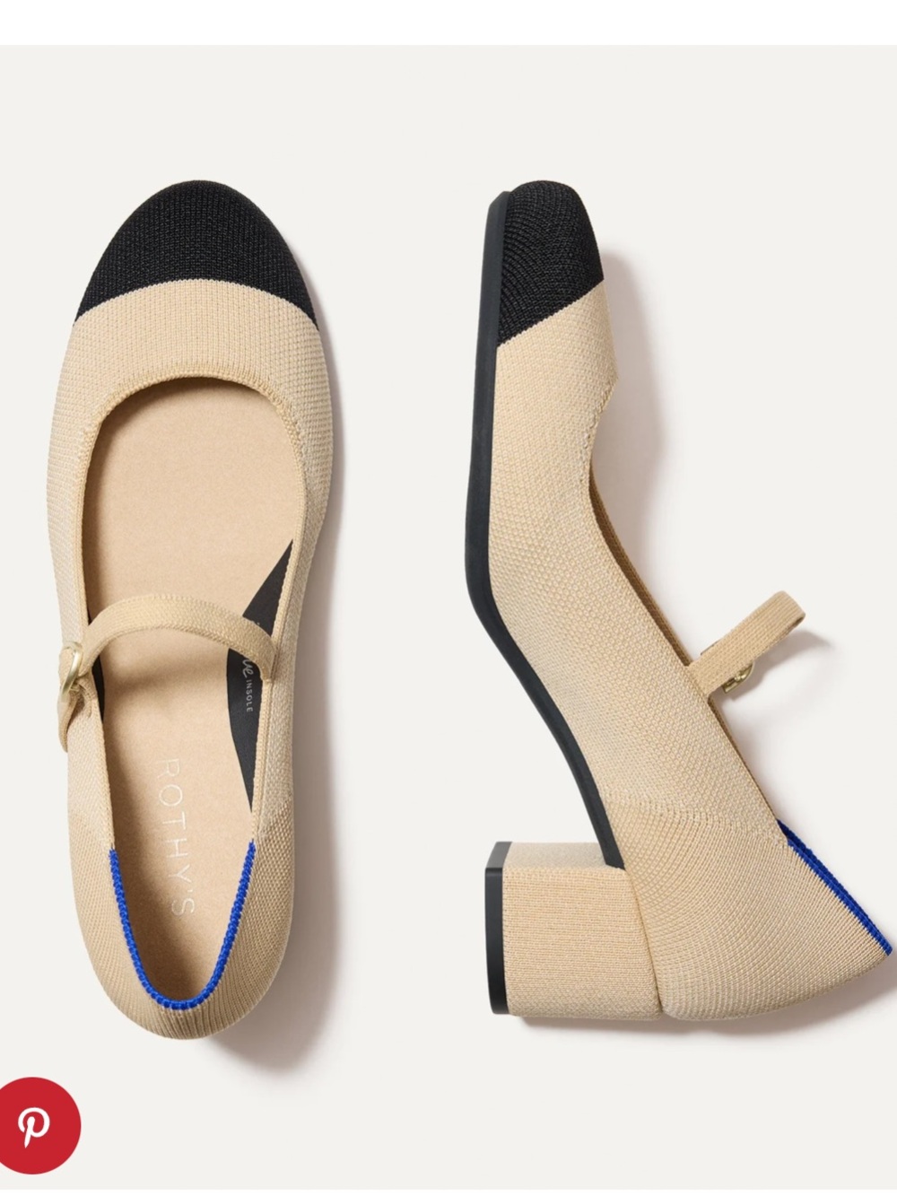 New Rothy’s Rothy The Mary Jane Heel Heels Cream Black Captoe Cap Toe 9 - Picture 2 of 7